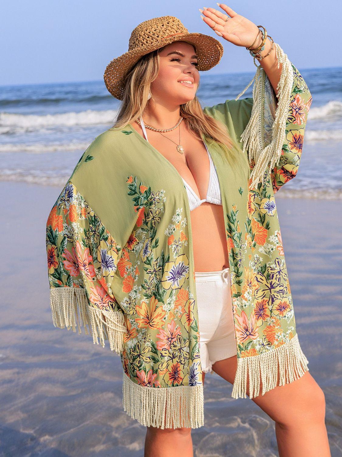 Plus Size Fringe Open Front Cover-Up - Venus Trendy Fashion Online