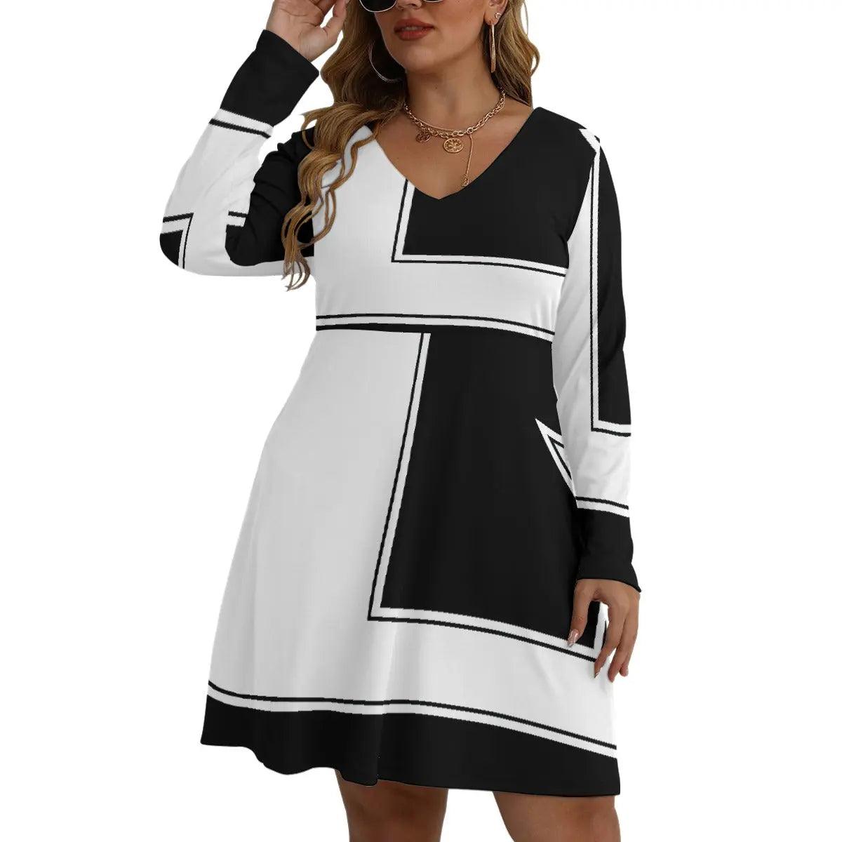 Women's V-neck Long Sleeve Dress(Plus Size) - Venus Trendy Fashion Online