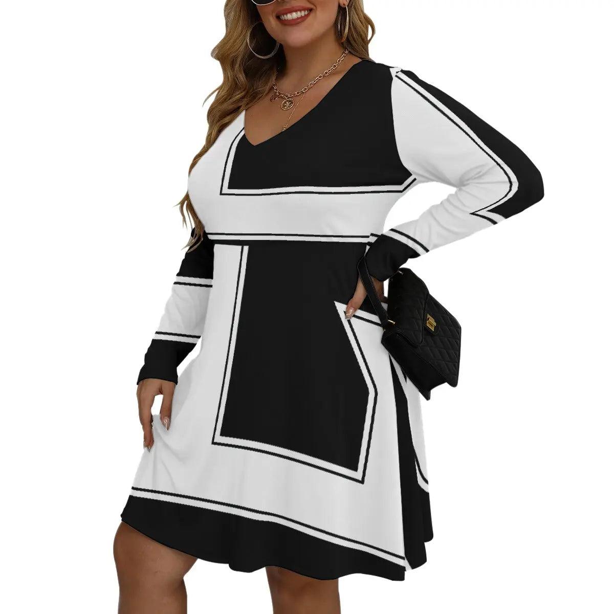 Women's V-neck Long Sleeve Dress(Plus Size) - Venus Trendy Fashion Online