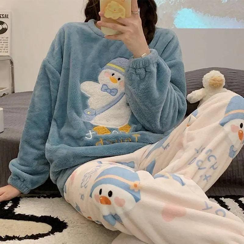 Autumn Winter New Warm Flannel Women Pajamas Set - Venus Trendy Fashion Online