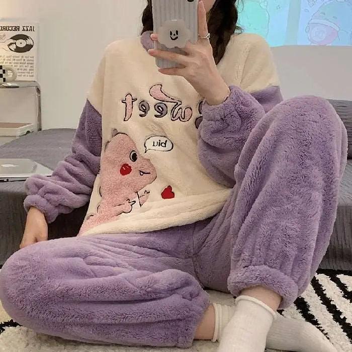 Autumn Winter New Warm Flannel Women Pajamas Set - Venus Trendy Fashion Online