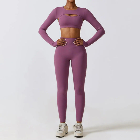 Autumn Winter Skinny Yoga Clothes Nude Feel Quick Drying Sports Suit Thin Fitness Clothes Three Piece Set - Venus Trendy Fashion Online