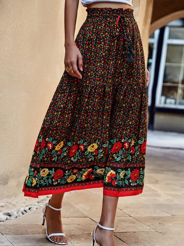 Bohemian Print Resort Swing Elastic Waist Skirt - Venus Trendy Fashion Online