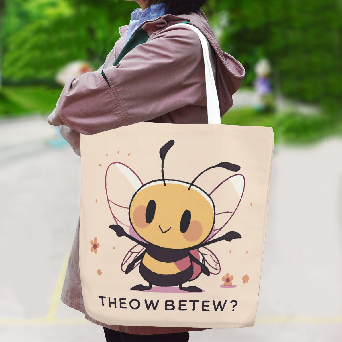 Cute Bees Designed Canvas Bag With Shoulder Strap - Venus Trendy Fashion Online