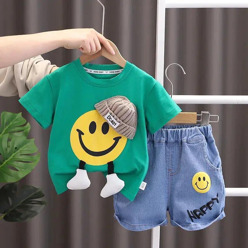 Children Cartoon Short Sleeve Pullover T-Shirt 2PCS Set - Venus Trendy Fashion Online