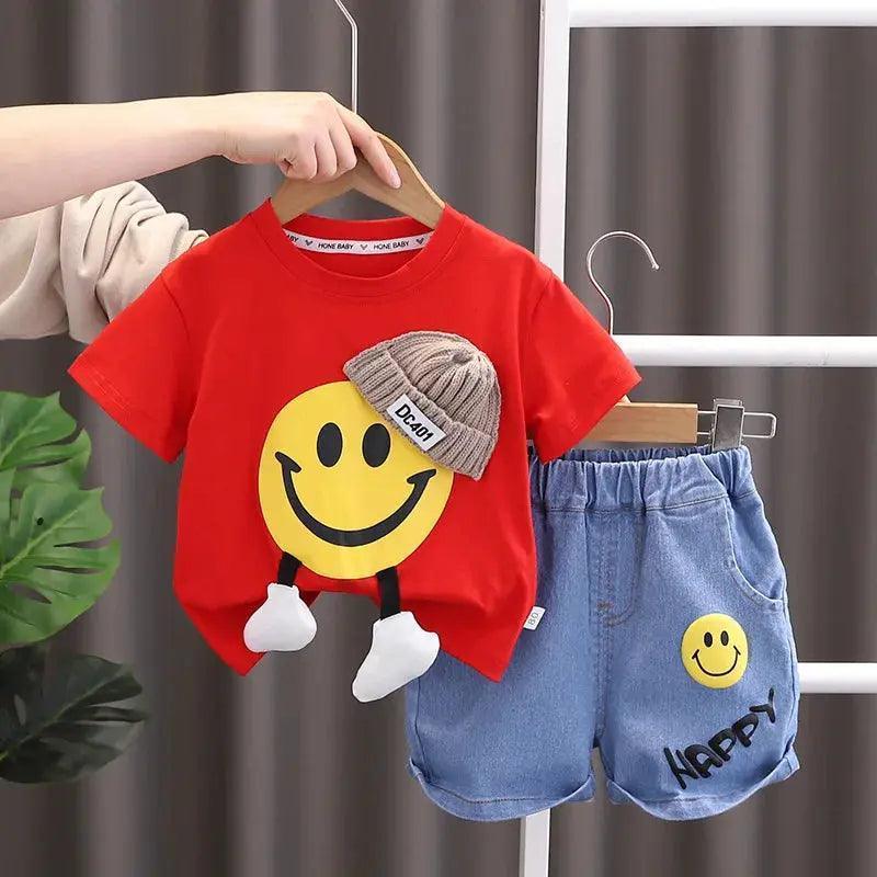 Children Cartoon Short Sleeve Pullover T-Shirt 2PCS Set - Venus Trendy Fashion Online