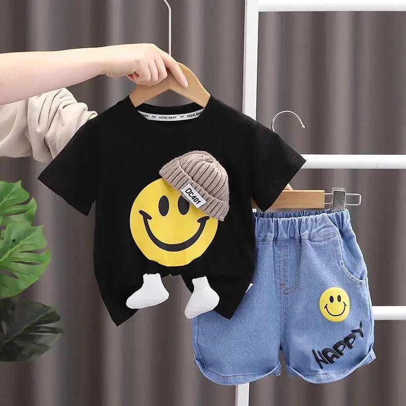 Children Cartoon Short Sleeve Pullover T-Shirt 2PCS Set - Venus Trendy Fashion Online