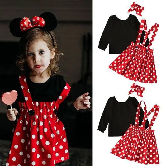 Children Kids Baby Fashion Girls Long Sleeve T-Shirt Top And Dot Strap Skirt Set - Venus Trendy Fashion Online