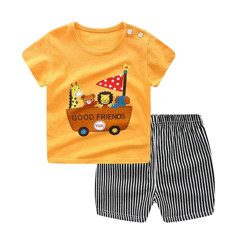 Cotton Baby Sets Leisure Sports Boy T-shirt + Shorts Sets - Venus Trendy Fashion Online