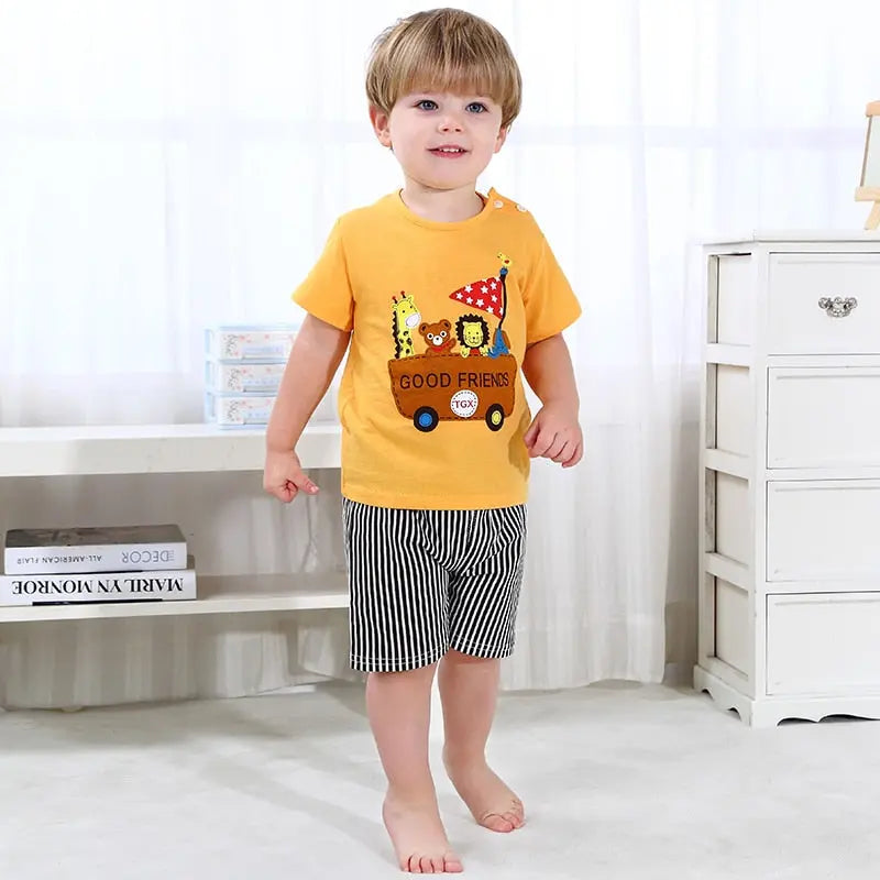 Cotton Baby Sets Leisure Sports Boy T-shirt + Shorts Sets - Venus Trendy Fashion Online