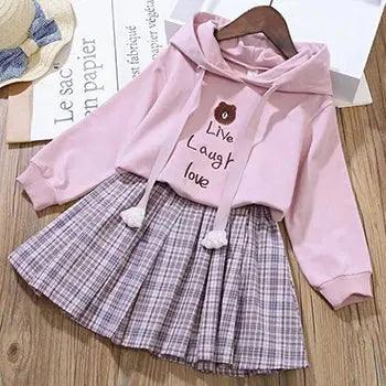 Cotton Cartoon Little Bear Hoodies + Pleated Skirt 2Pcs Suit - Venus Trendy Fashion Online