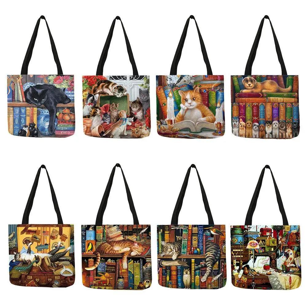 Customize Oil Painting Cat Shopping Bag - Venus Trendy Fashion Online