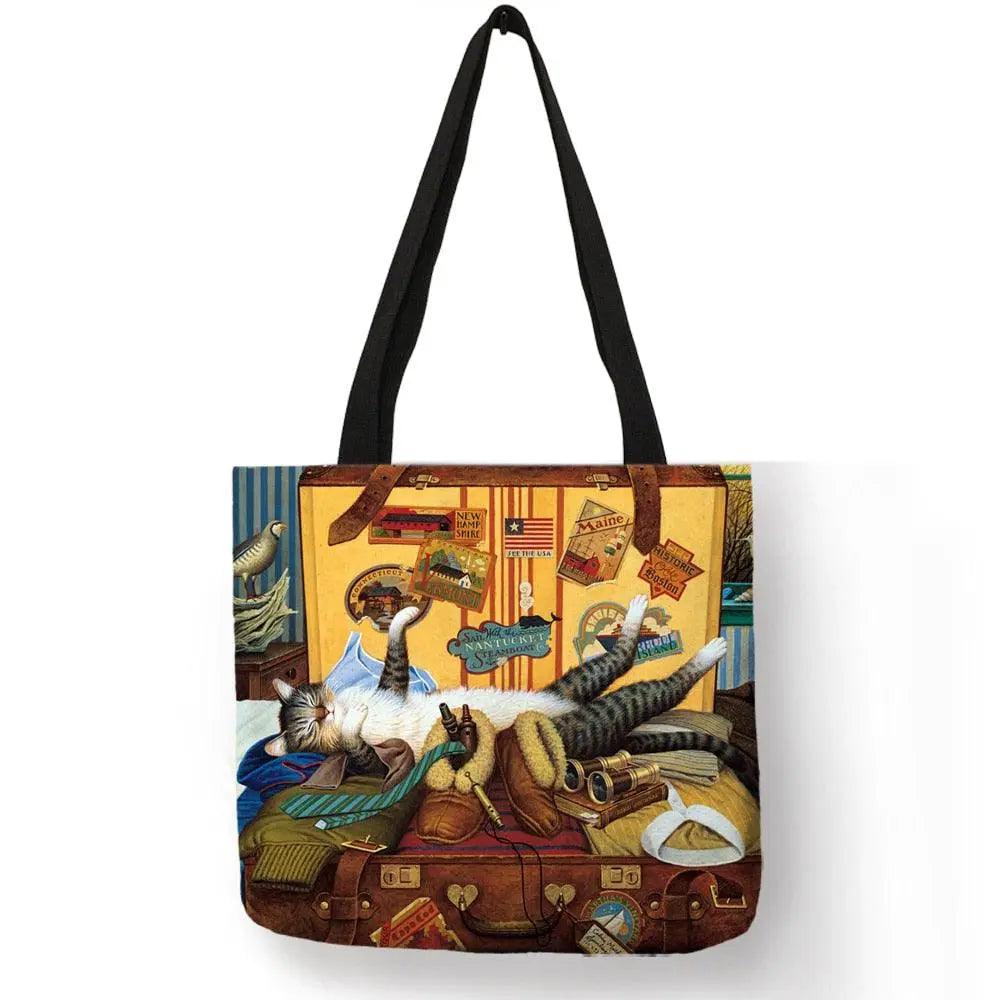 Customize Oil Painting Cat Shopping Bag - Venus Trendy Fashion Online