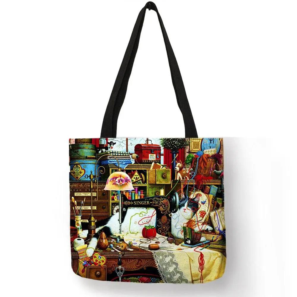 Customize Oil Painting Cat Shopping Bag - Venus Trendy Fashion Online