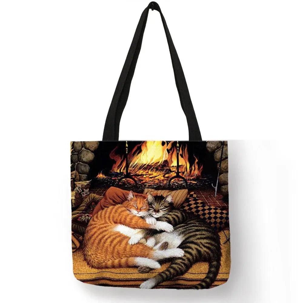 Customize Oil Painting Cat Shopping Bag - Venus Trendy Fashion Online