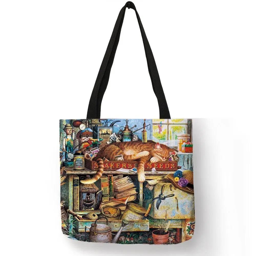 Customize Oil Painting Cat Shopping Bag - Venus Trendy Fashion Online