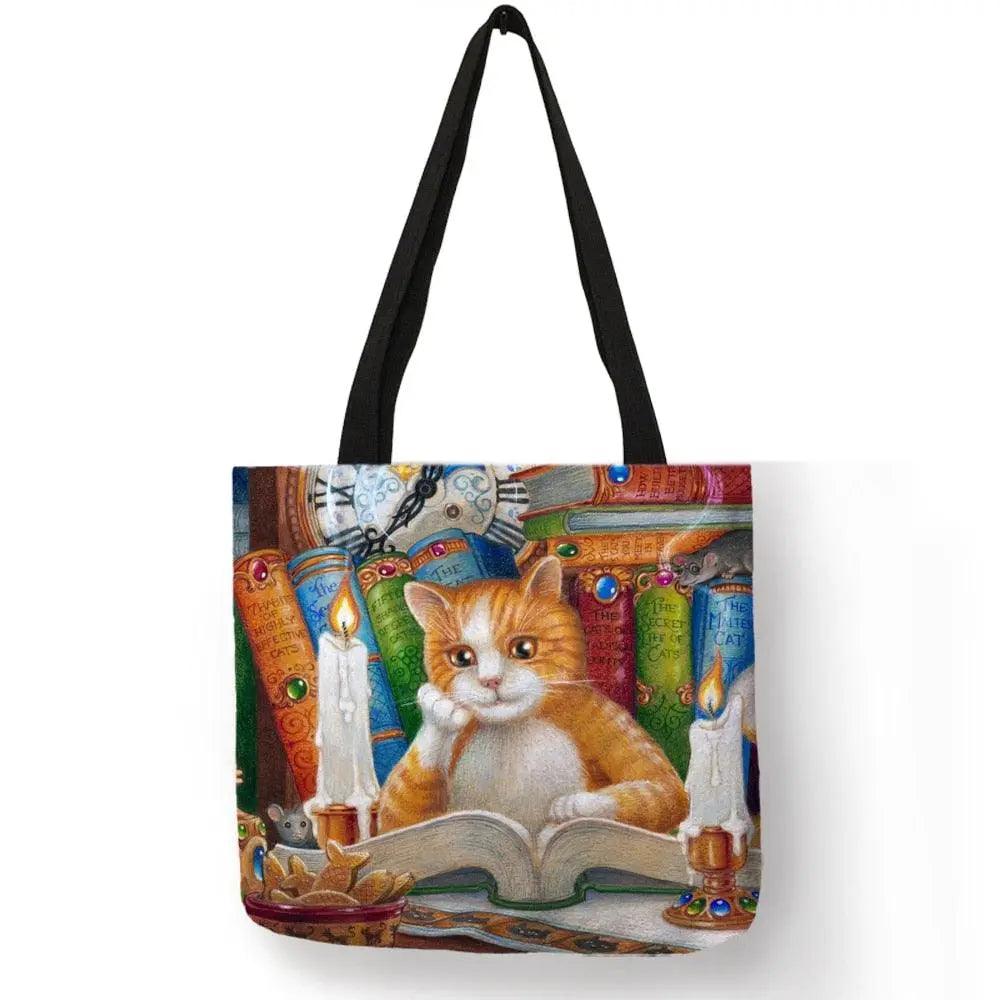 Customize Oil Painting Cat Shopping Bag - Venus Trendy Fashion Online