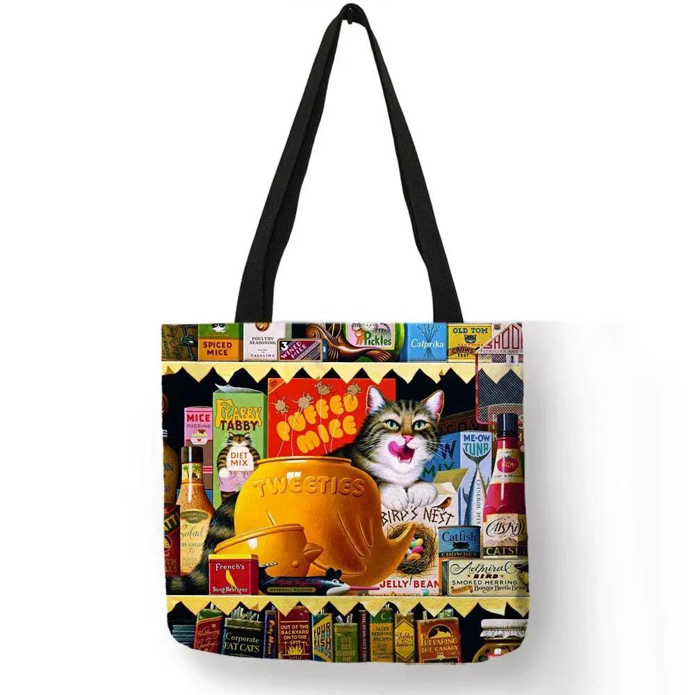 Customize Oil Painting Cat Shopping Bag - Venus Trendy Fashion Online