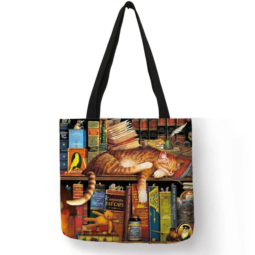 Customize Oil Painting Cat Shopping Bag - Venus Trendy Fashion Online