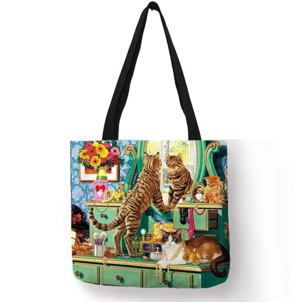 Customize Oil Painting Cat Shopping Bag - Venus Trendy Fashion Online