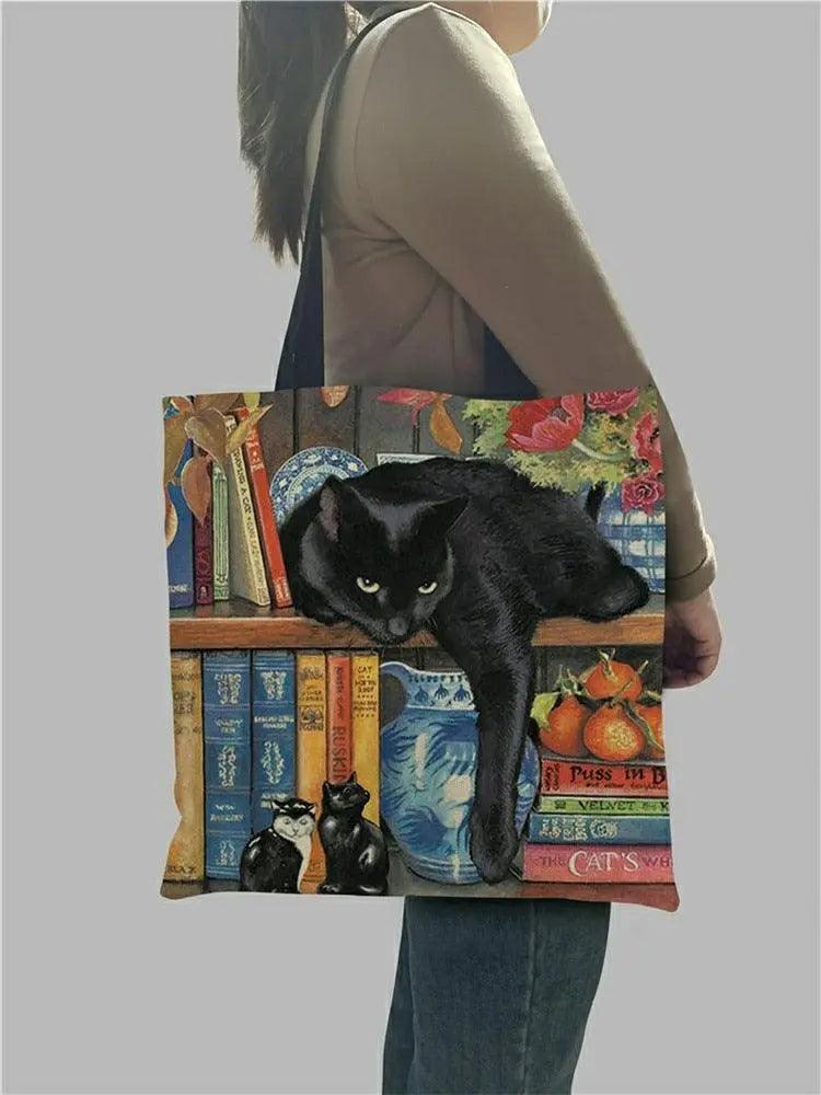 Customize Oil Painting Cat Shopping Bag - Venus Trendy Fashion Online