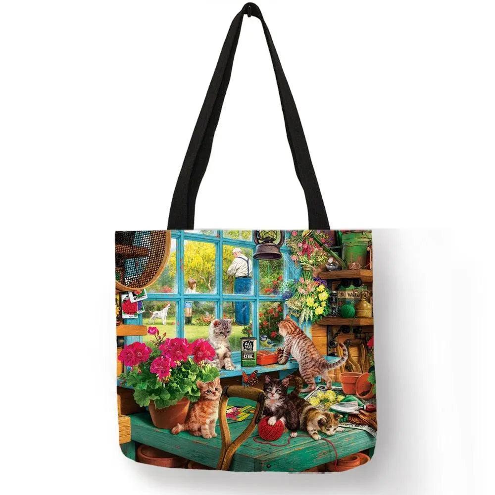 Customize Oil Painting Cat Shopping Bag - Venus Trendy Fashion Online