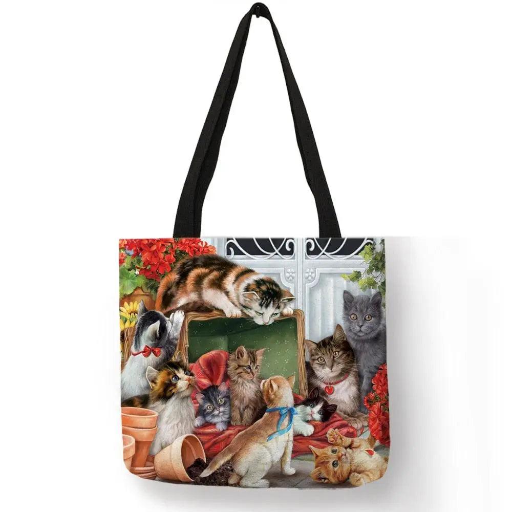 Customize Oil Painting Cat Shopping Bag - Venus Trendy Fashion Online