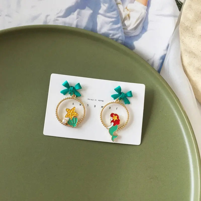 Cute Alice In Wonderland Mermaid Drop Earrings - Venus Trendy Fashion Online