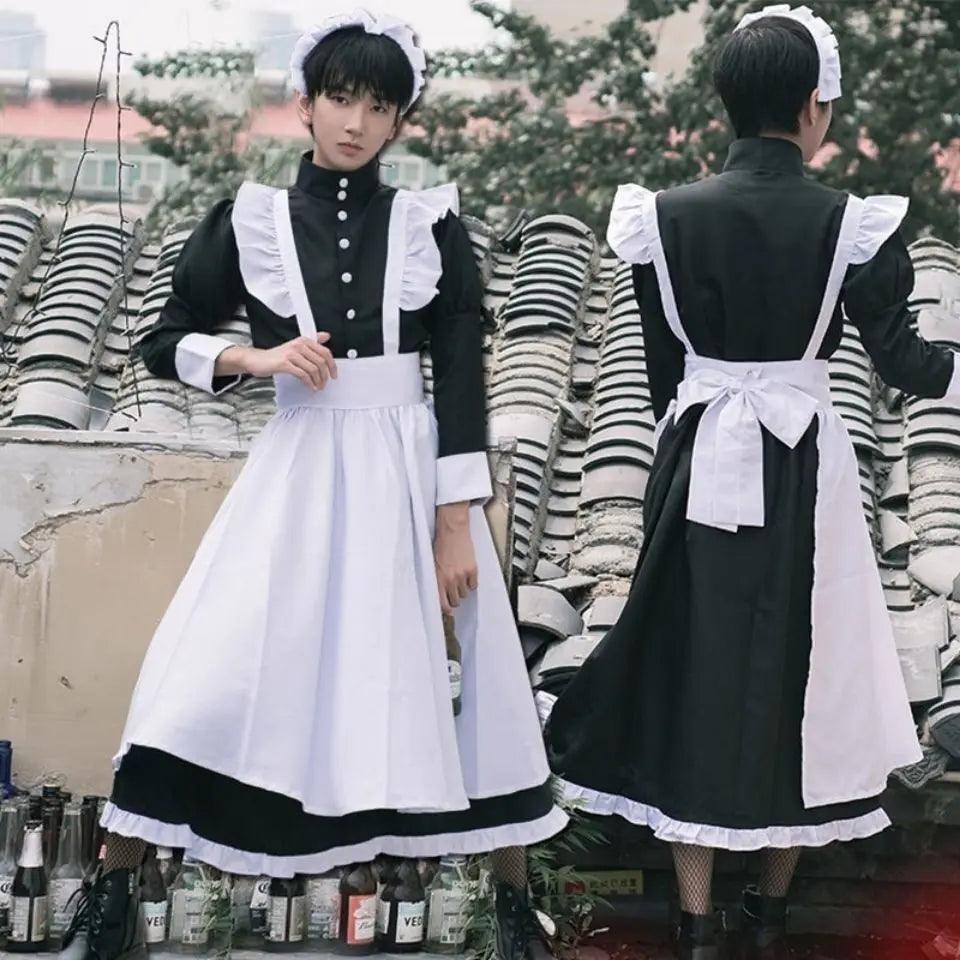 Cute Japanese Lolita Dress Anime Maid Outfit Loli Black Maid Dress