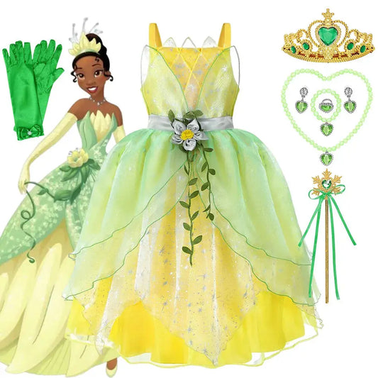 Dressy Tiana Princess Ball Gown Green Dress for Children Birthday Party