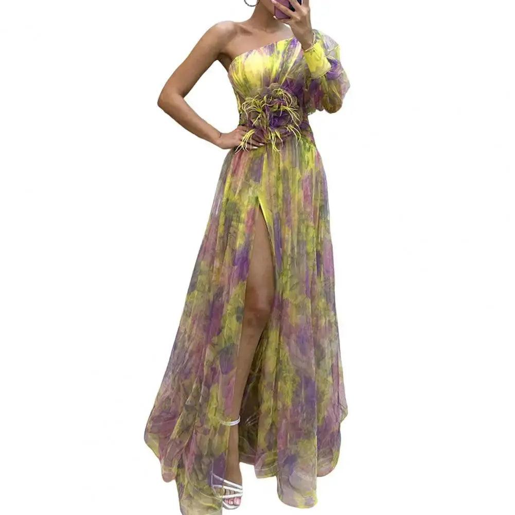 Elegant One Shoulder Tie-dye Ball Gown Evening Dress - Venus Trendy Fashion Online