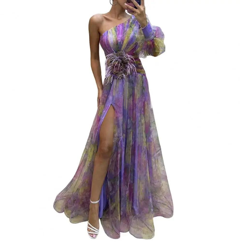 Elegant One Shoulder Tie-dye Ball Gown Evening Dress - Venus Trendy Fashion Online