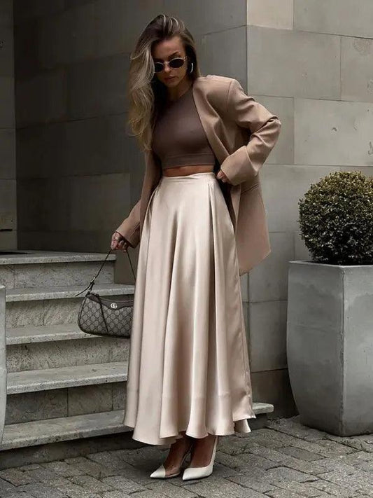 Elegant high-waisted satin satin long skirt - Venus Trendy Fashion Online