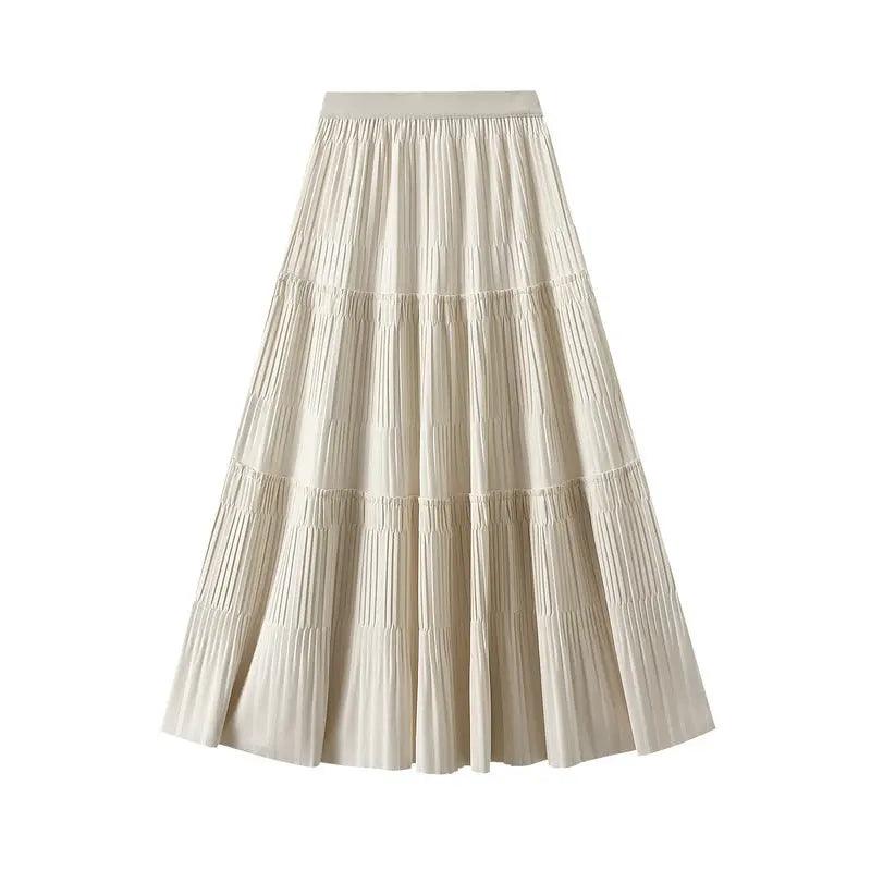 Fall Korean Elastic Waistband Pleated Skirt - Venus Trendy Fashion Online