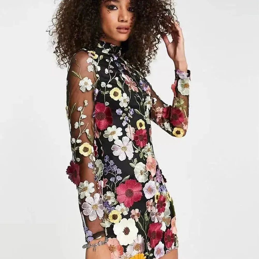 Floral Embroidery Elegant Luxury Women Mini Dress - Venus Trendy Fashion Online