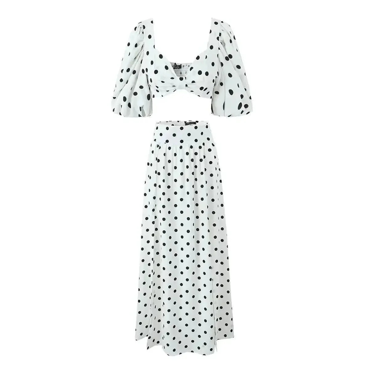 Foridol Vintage Polka Dots Printed 2 Pcs Set - Venus Trendy Fashion Online