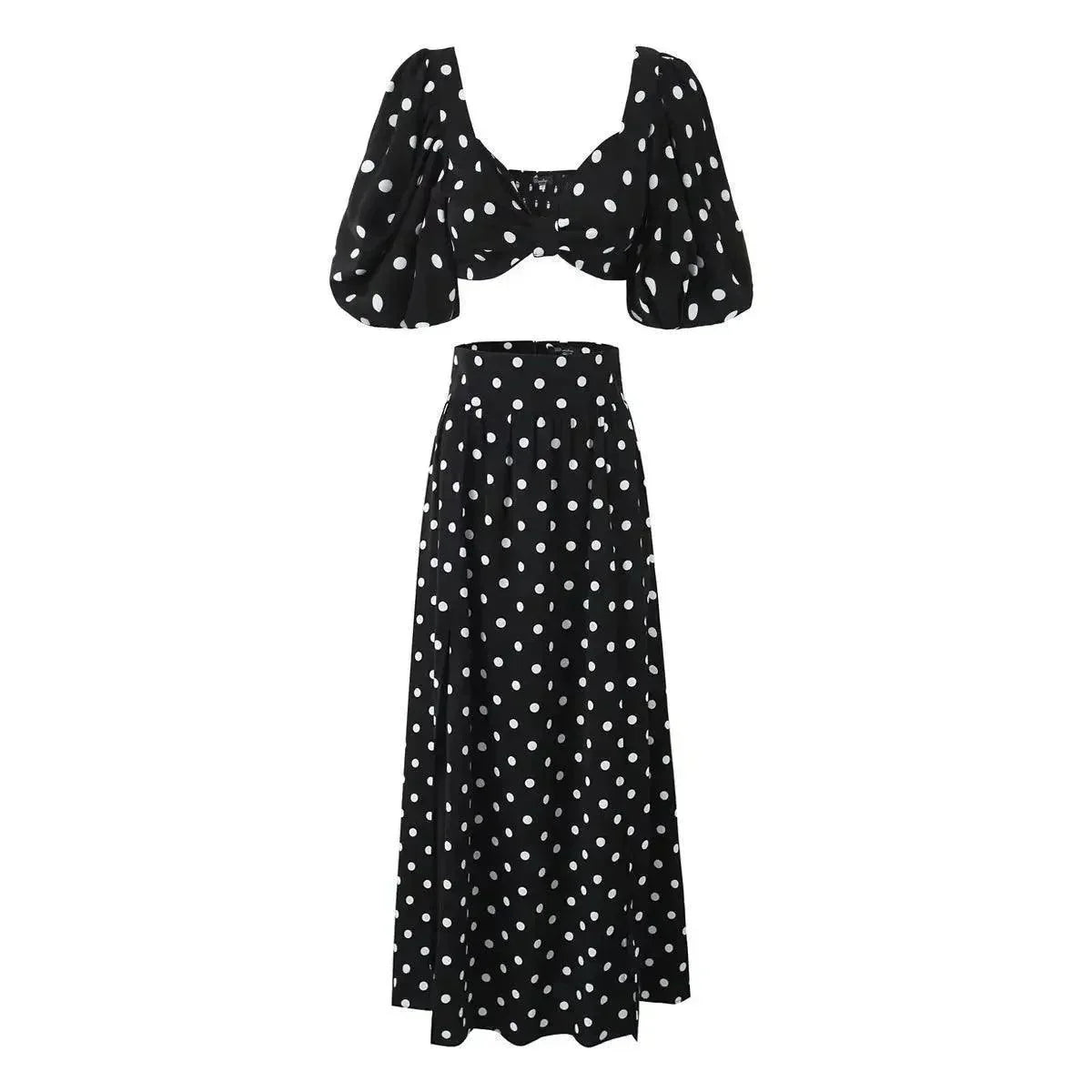 Foridol Vintage Polka Dots Printed 2 Pcs Set - Venus Trendy Fashion Online