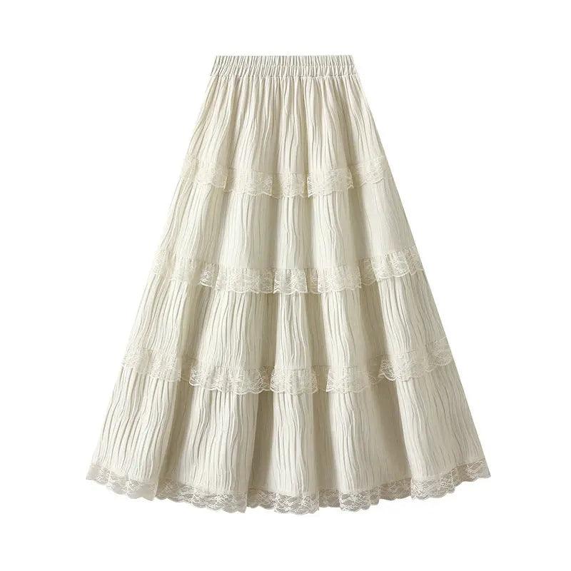 Gentle Velvet Stitching Lace Tiered Skirt - Venus Trendy Fashion Online