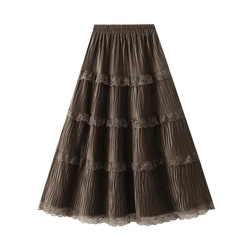 Gentle Velvet Stitching Lace Tiered Skirt - Venus Trendy Fashion Online