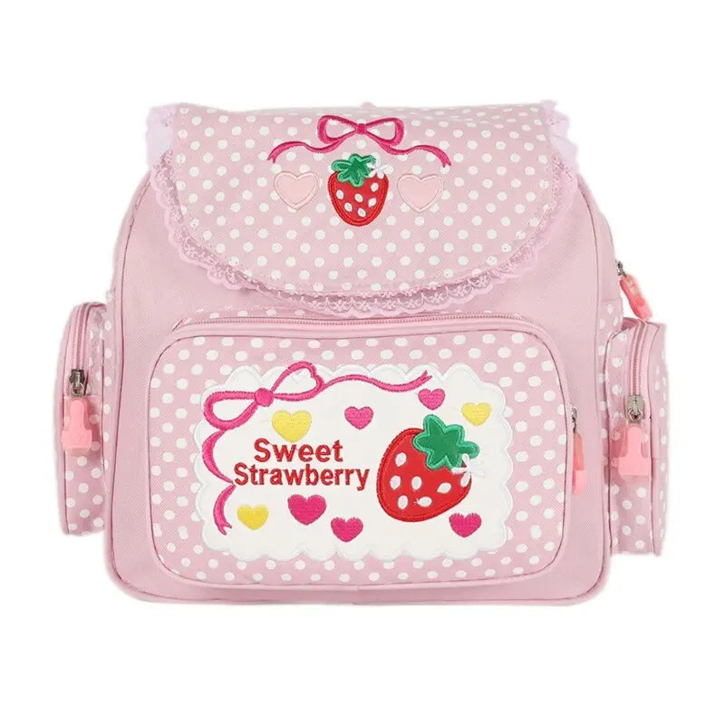 Girl Embroidery Strawberry Backpack - Venus Trendy Fashion Online