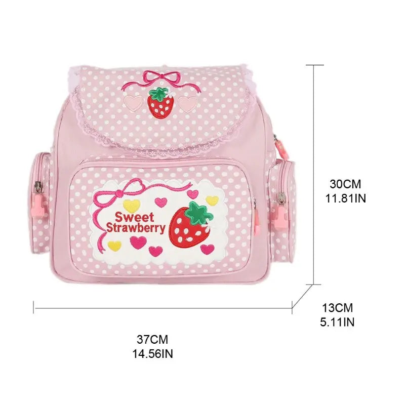 Girl Embroidery Strawberry Backpack - Venus Trendy Fashion Online
