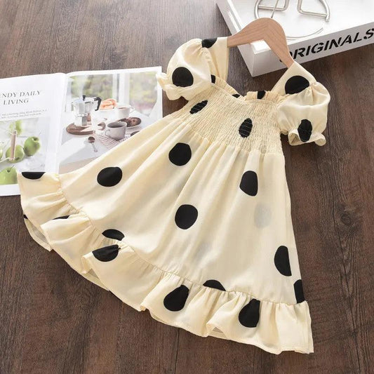 Girls Black Polka Dot Puff Sleeve Dress - Venus Trendy Fashion Online