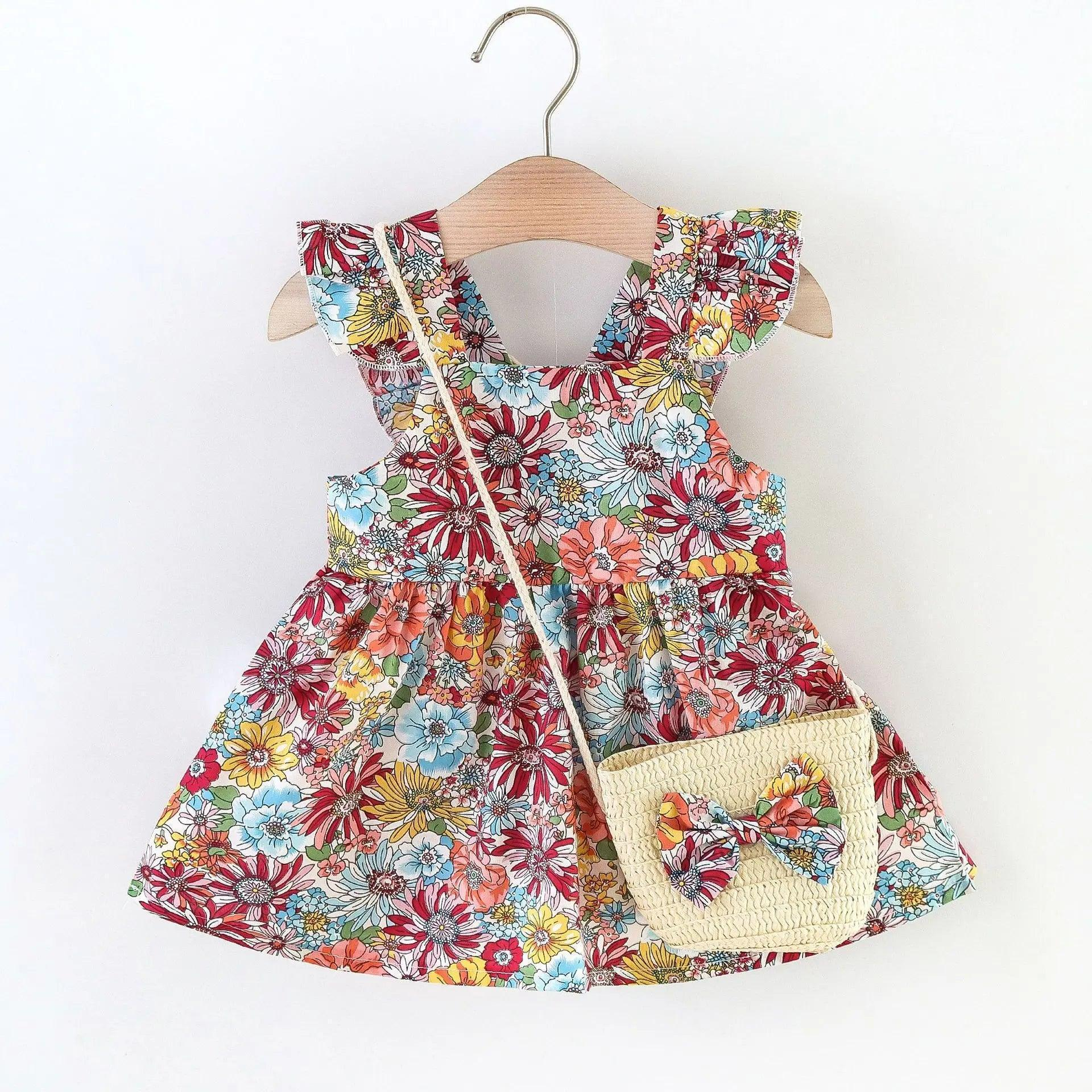 Girls Fashion Vintage Contrast Large Floral Sling Halter Bag Dress - Venus Trendy Fashion Online