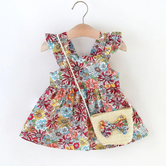 Girls Fashion Vintage Contrast Large Floral Sling Halter Bag Dress - Venus Trendy Fashion Online