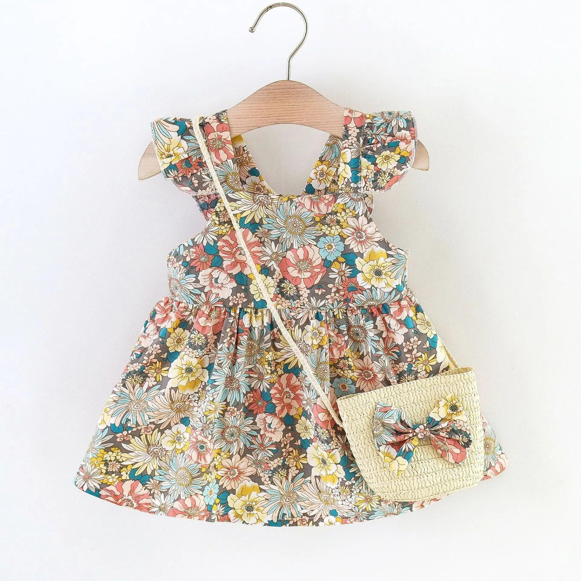 Girls Fashion Vintage Contrast Large Floral Sling Halter Bag Dress - Venus Trendy Fashion Online