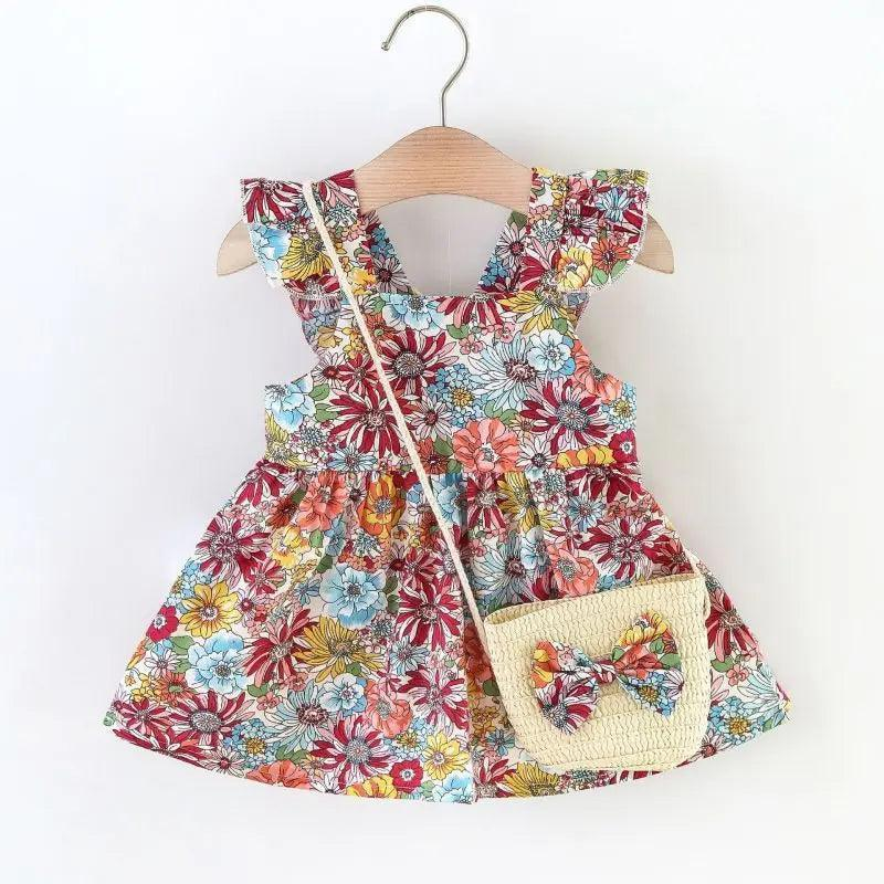 Girls Fashion Vintage Contrast Large Floral Sling Halter Bag Dress - Venus Trendy Fashion Online