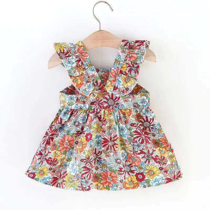 Girls Fashion Vintage Contrast Large Floral Sling Halter Bag Dress - Venus Trendy Fashion Online