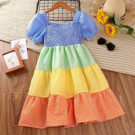 Girls Rainbow Short Sleeve Princess Dress - Venus Trendy Fashion Online