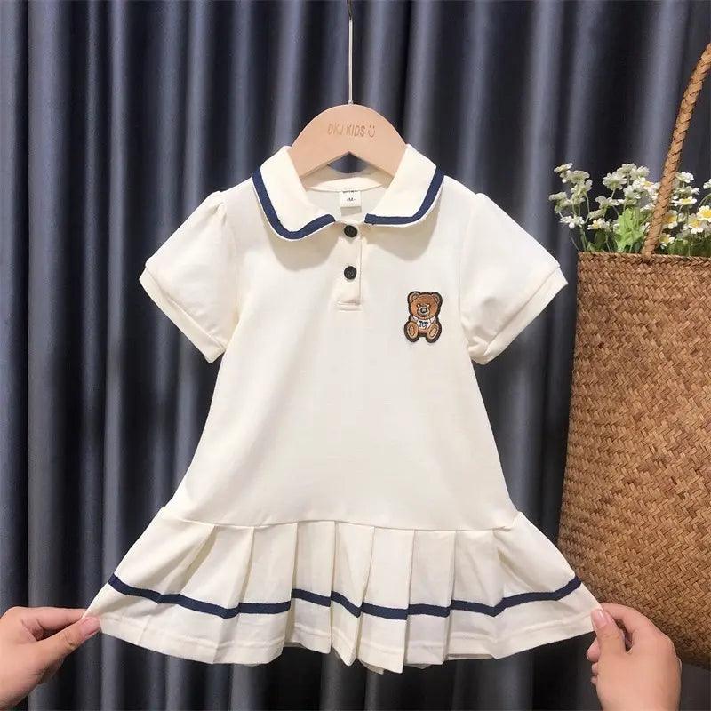 Girls Short Sleeve Bear Lapel Dress - Venus Trendy Fashion Online