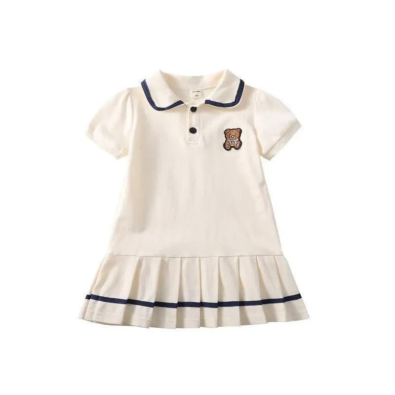 Girls Short Sleeve Bear Lapel Dress - Venus Trendy Fashion Online